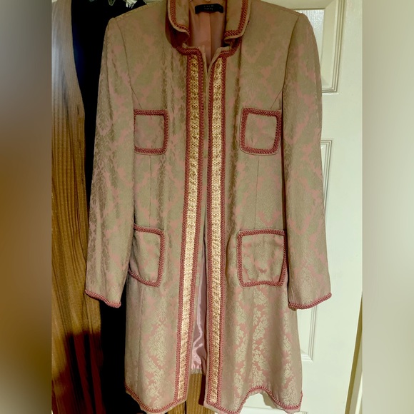 NORDSTROM VIEW SUITS PINK BLUSH BROCADE FLORAL TAPESTRY LONG COAT LINED - Picture 1 of 3